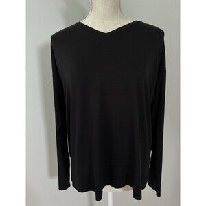 Eileen Fisher Womens Black V-Neck Box Top Size XXS‎ Viscose Classic Minimal